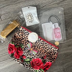 Beauty bundle Red Floral Leopard Print Cosmetic Bag